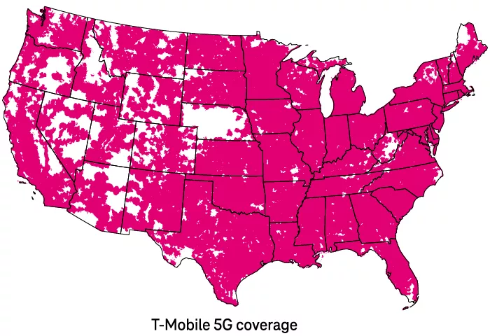 US maps with T-Mobile 5G coverage